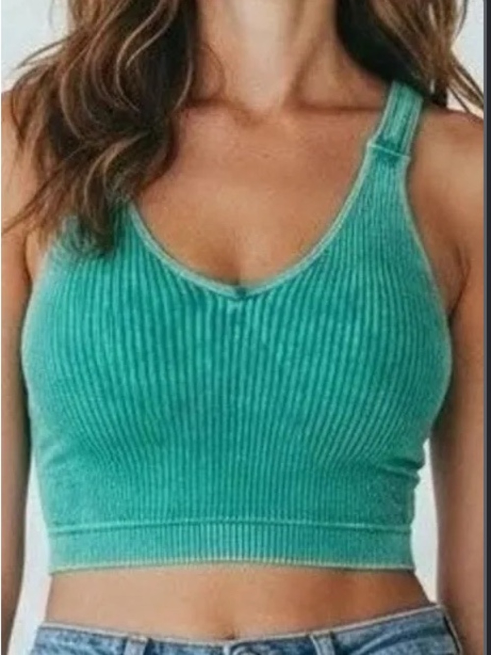 Zenana | Ribbed Teal Crop Tank Top | L/XL